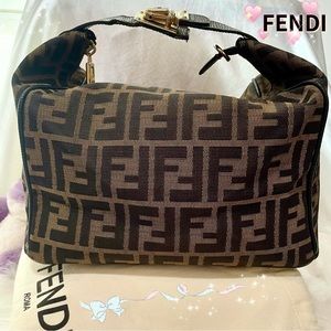 🪡 Auth🪡 RARE 💠FENDI💠VTG Zucca Zucchino FF Logo Vanity/Boxed Tote Bag⚡️